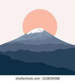 Japanese Pastel Mount Fuji and Sun