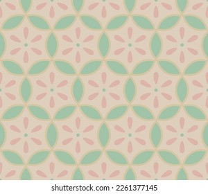 Japanese Pastel Petal Flower Hexagon Vector Seamless Pattern