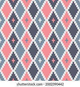 Japanese Pastel Pixel Diamond Vector Seamless Pattern