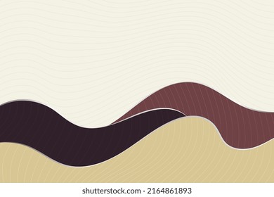 Japanese pattern with abstract wavy shapes. Colorful brown tone waves background design with thin curve wave texture overlay