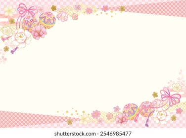 Plano de fundo padrão japonês de bola e fita de corda pintada em aquarela