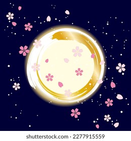 Japanese pattern background with cherry blossoms and circles, vector illustration