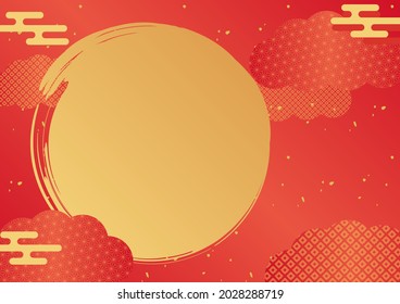 Japanese Pattern Background with Clouds and Moon