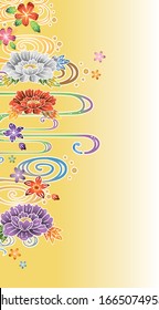 Japanese pattern. Background design with flowers and waves. yellow
