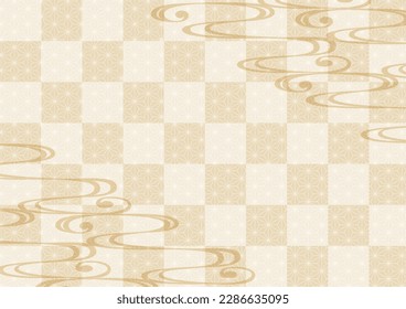 Japanese pattern background of flowing water and checkered pattern, vector illustration