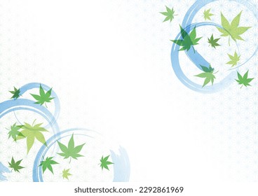 Japanese pattern background with fresh green maple leaves and ripples, vector illustration