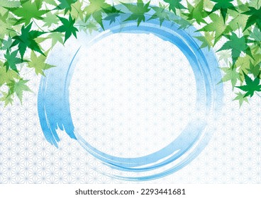 Fondo de patrón japonés con hojas y ondas de arce verde fresco, ilustración vectorial