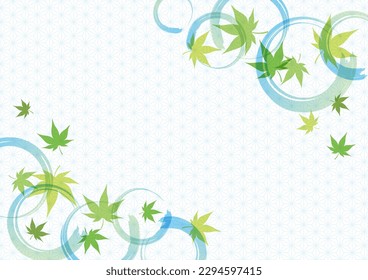 Fondo de patrón japonés con hojas y ondas de arce verde fresco, ilustración vectorial
