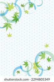 Japanese pattern background with fresh green maple leaves and ripples, vector illustration