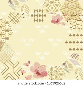 Japanese pattern background. Geometric template with cherry blossom vector. Abstract backdrop.