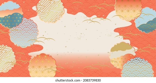 Japanese pattern background illustration in retro tones