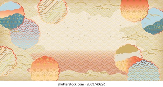 Japanese pattern background illustration in retro tones