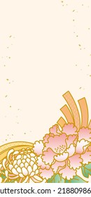 Japanese Pattern Background with Peony, Chrysanthemum and Sokune Noshi