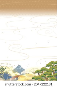 Japanese pattern background of pine Mt. Fuji wave