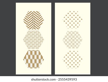 Japanese pattern background vector. Gold geometric cover design , poster, card and layout design. Abstract template design.