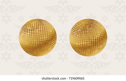 Japanese pattern background vector illustration. Set of Two Gold Globe Geometric Cover design, poster, card, template.