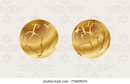 Japanese pattern background vector illustration. Set of Two Gold Globe Geometric Cover design, poster, card, template.