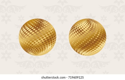 Japanese pattern background vector illustration. Set of Two Gold Globe Geometric Cover design, poster, card, template.