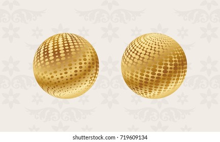 Japanese pattern background vector illustration. Set of Two Gold Globe Geometric Cover design, poster, card, template.