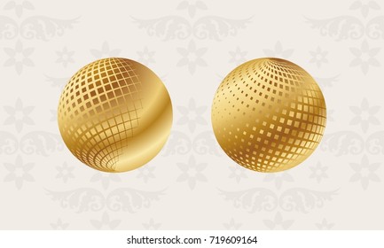 Japanese pattern background vector illustration. Set of Two Gold Globe Geometric Cover design, poster, card, template.