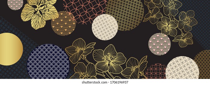 Japanese pattern background vector. Luxury Gold geometric cover design for  invitation, wallpaper, cards, fabric and print. Vector illustration.