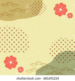 Japanese pattern background vector. Red flower with grunge texture.
