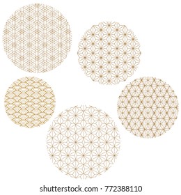 Japanese pattern background vector. Round gold geometric cover design , poster, card, template.