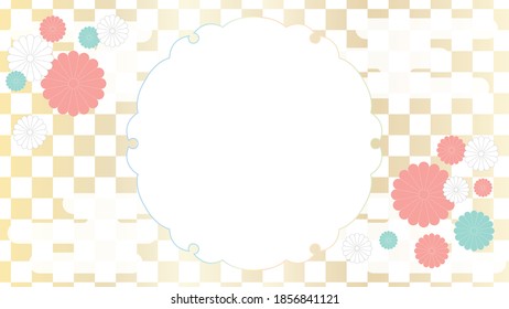 Japanese pattern backgrounds with frame and pastel colored flower