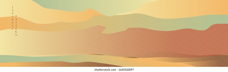 Japanese pattern banner vector. Abstract background with wave elements. Sunset wallpaper.