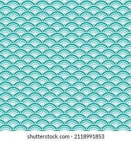 Patrón japonés de arco azul y blanco. Resumen de fondo de arte circular. Inspiración ondulada estilo retro clásico, Diseño de tela en línea de curva azul y blanca. Patrón oriental. Fondo multicolor.