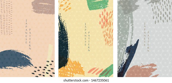 Japanese pattern with Brush stroke background vector. Artistic elements.