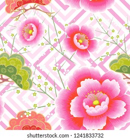 Japanese pattern. Cherry blossom. Ornament with oriental motifs. Geometry.  Vector