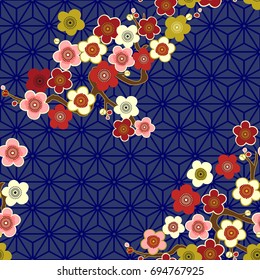 Japanese pattern. Cherry blossom. Ornament with oriental motifs. Vector.