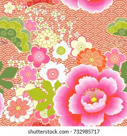 Japanese Pattern. Cherry Blossom. Ornament. With Oriental Motifs. Vector