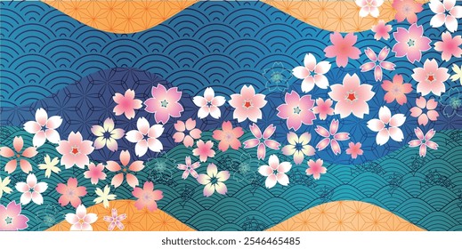 Japanese Pattern Cherry Blossoms Background