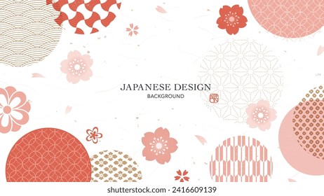 
Japanese pattern and cherry blossoms. Japanese spring background design.