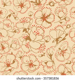 Japanese pattern. Cherry flowers blossom seamless background.