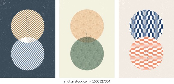 Japanese pattern with circle background vector. Geometric elements.