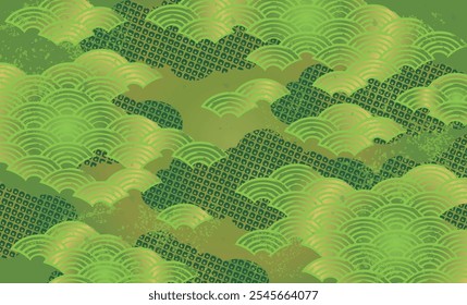 Japanese Pattern Pattern Clipart with Green Wave
