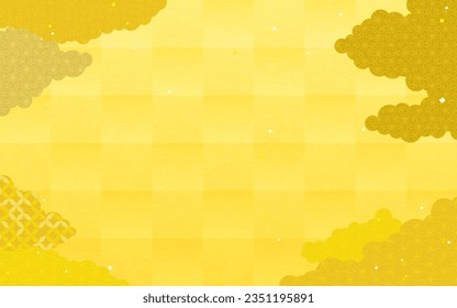 Nubes de patrón japonesas y hojas de oro como fondo de estilo japonés, con espacio de copia, Ilustración vectorial