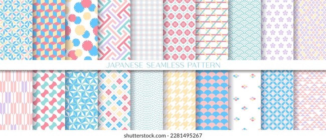 Japanese pattern collection in pastel colors. Geometric seamless pattern.