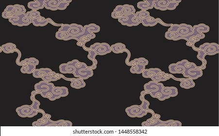 Japanese pattern. Colud lattice pattern on a black background. Vector unique seamless asian texture.For printing on packaging, textiles, paper, manufacturing, wallpapers, scrapbooking.