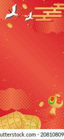 Japanese Pattern Crane, Hammer and Coin Background