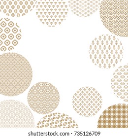 Japanese pattern, decorated elements and lines represented in shape of circles, icons on vector illustration isolated on beige background