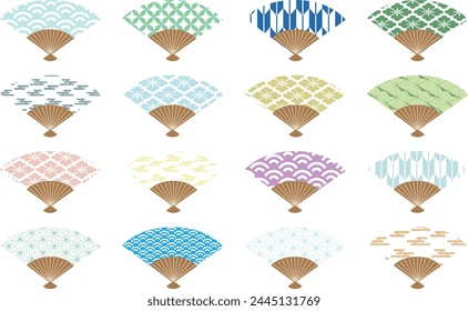 Conjunto de materiales de ilustración de ventilador de patrón japonés
