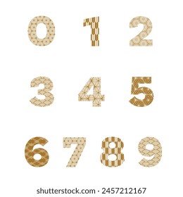 Japanisches Muster mit Schrift Alphabet Zahlen Schriftzug im Vintage-Stil. Typografie moderne san serif Schriftarten regelmäßige dekorative asiatische traditionelle Konzept. Logo und brande Vektorillustration