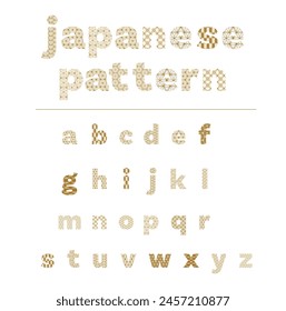  Japanese pattern with Font alphabet Uppercase Lettering in vintage style. Typography modern san serif fonts regular decorative asian traditional concept. Logo and brand vector illustration