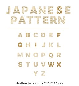  Japanese pattern with Font alphabet Uppercase Lettering in vintage style. Typography modern san serif fonts regular decorative asian traditional concept. Logo and brand vector illustration