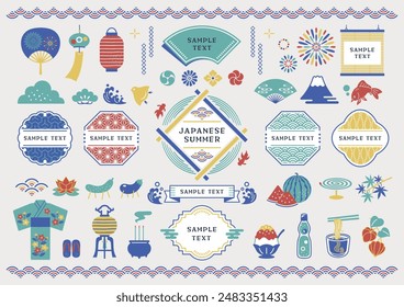 Japanese pattern frame and Japanese style summer vector illustration set
