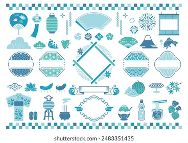 Japanese pattern frame and Japanese style summer vector illustration set